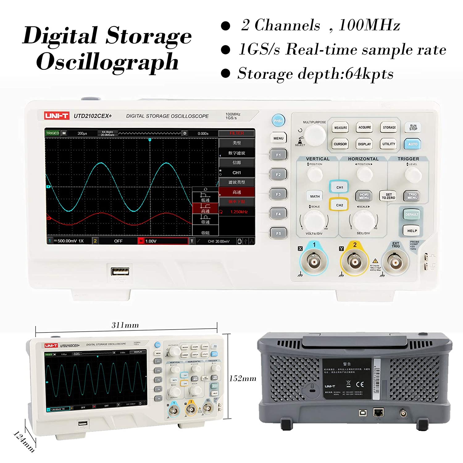 UTD2102CEX+ High Precision 100 - Digital Storage Oscilloscope 100Mhz review and price